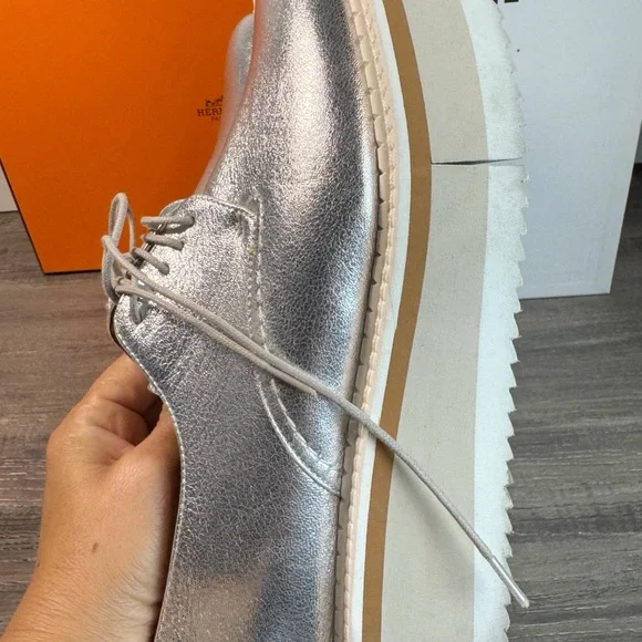 Robert Clergerie Paris Brook Derby Metallic Silver Platform Loafers 8.5 $542 - Picture 9 of 14